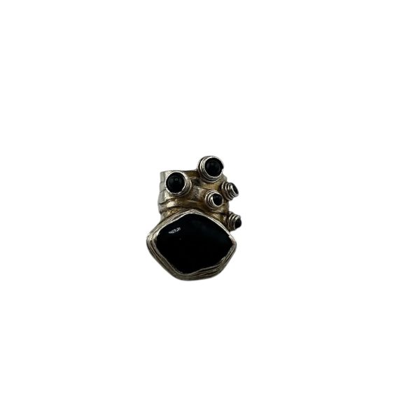 YVES SAINT LAURENT Cabochon BlackEnamel Ring SV925 Multicolor Hot on Sale