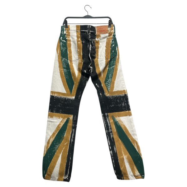 DENIM TEARS Straight Pants 31 Denim WHT All Over Print Jamaican flag Discount