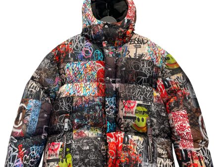 KHRISJOY Puffer Jkt M Nylon MLT All Over Print GRAFFITI DOWN PUFFER Sale