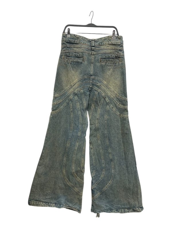 NO FAITH STUDIOS  Pants M Denim IDG Distressed Border MEGA BAGGY GRUNGE RAVE PANTS Online Hot Sale