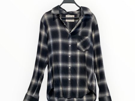 R13 Flannel Shirt L Plaid Cotton GRY r13 blk grey flannel For Discount