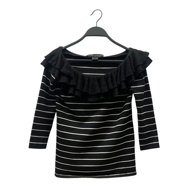 RALPH LAUREN LS Blouse S Stripe Silk BLK  For Cheap