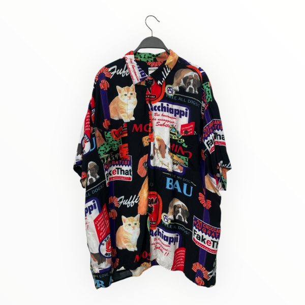 MOSCHINO Shirt XL Cotton MLT Open Coller All Over Print  For Sale