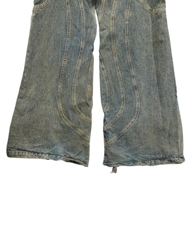 NO FAITH STUDIOS  Pants M Denim IDG Distressed Border MEGA BAGGY GRUNGE RAVE PANTS Online Hot Sale