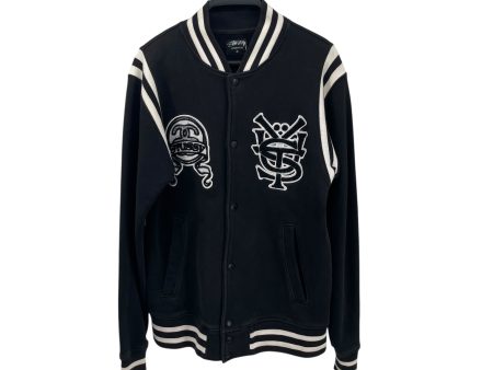 STUSSY Souvenir Jkt S Cotton BLK varsity jacket 2 front patches Online