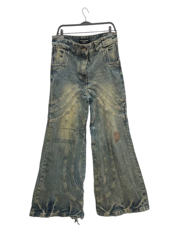 NO FAITH STUDIOS  Pants M Denim IDG Distressed Border MEGA BAGGY GRUNGE RAVE PANTS Online Hot Sale