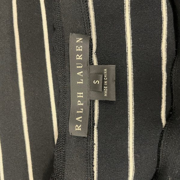 RALPH LAUREN LS Blouse S Stripe Silk BLK  For Cheap