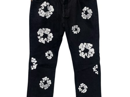 DENIM TEARS Pants 35 Denim BLK Button Fly All Over Print COTTON WREATH DENIM Supply