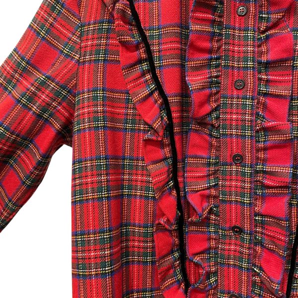 SAINT LAURENT LS Shirt L Plaid Wool RED RUFFLED COLLAR Sale