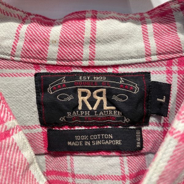 RRL LS Blouse L Plaid Cotton PNK  For Sale