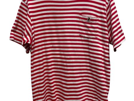 A BATHING APE T-Shirt L Cotton RED Stripe Small Ape Head Logo For Cheap