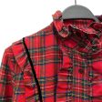 SAINT LAURENT LS Shirt L Plaid Wool RED RUFFLED COLLAR Sale