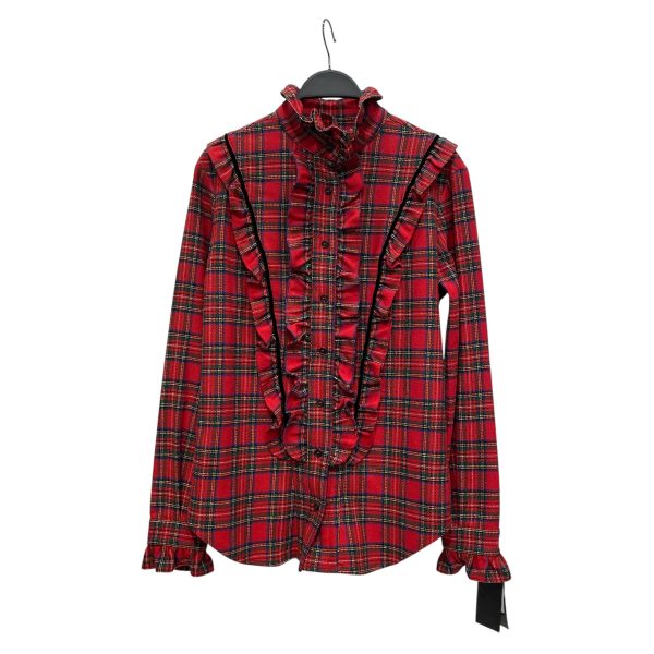 SAINT LAURENT LS Shirt L Plaid Wool RED RUFFLED COLLAR Sale