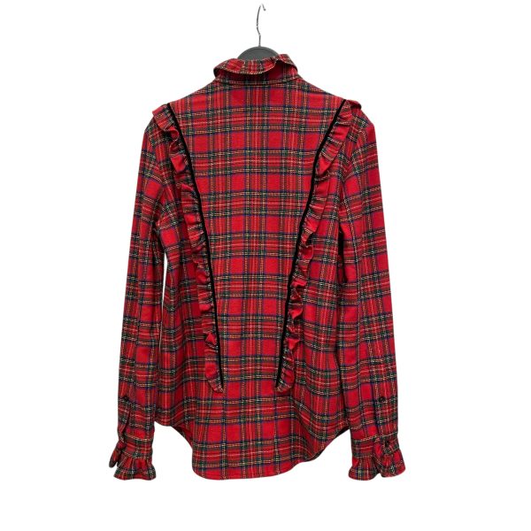 SAINT LAURENT LS Shirt L Plaid Wool RED RUFFLED COLLAR Sale